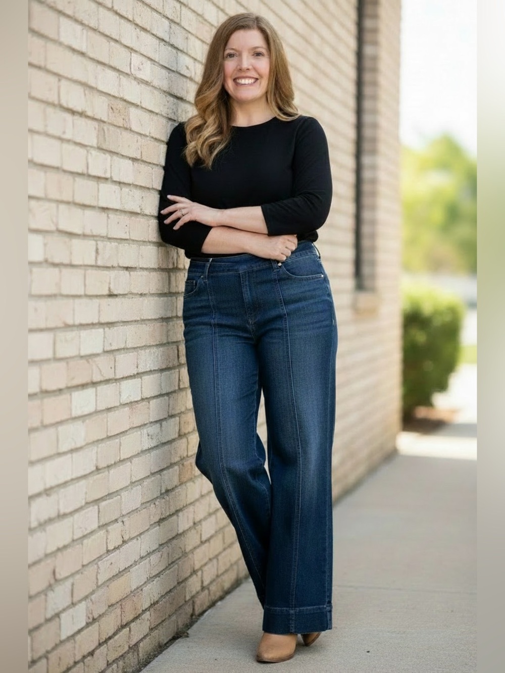 Elle - Wide-Leg High-Rise Denim Trousers - 100% Cotton
